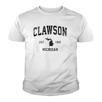 Clawson Michigan Mi Vintage Sports Design Black Print Youth T-shirt - Thegiftio UK