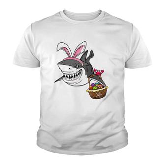 Cool Easter Shark Easter Basket Bunny Ears Happy Easter Youth T-shirt - Thegiftio UK