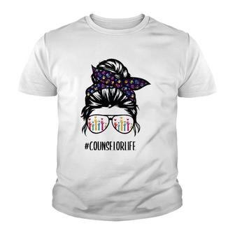 Counselor Life Messy Bun Hair Glasses Back To School Youth T-shirt - Thegiftio UK
