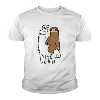 Cute Sloth Riding On Llama Love Llama And Sloths Youth T-shirt | Mazezy