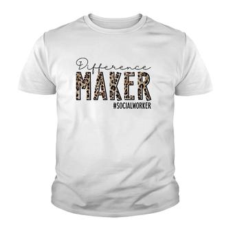 Difference Maker Social Worker Leopard Social Worker Funny V2 Youth T-shirt - Thegiftio UK