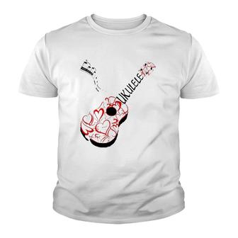 Fancy Ukulele And Hearts Design Youth T-shirt - Thegiftio UK