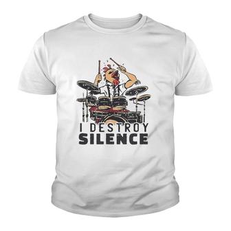 Funny Drummer Design I Destroy Silence Chicken Head Drums Youth T-shirt | Mazezy