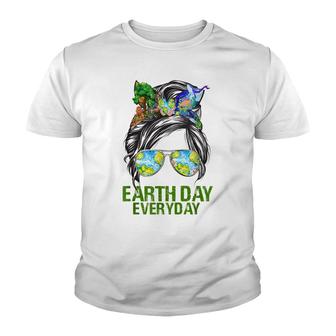 Funny Earth Day Everyday Messy Bun Earth Animal Lovers Youth T-shirt - Seseable