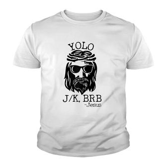 Funny Jesus Easter Yolo Jk Brb Texting Raglan Baseball Tee Youth T-shirt - Thegiftio UK