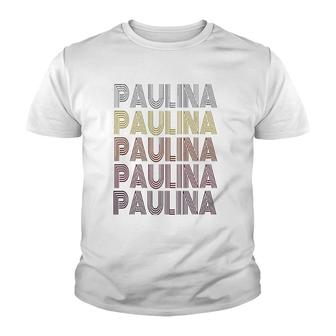 Graphic Tee First Name Paulina Retro Pattern Vintage Style Youth T-shirt - Thegiftio UK