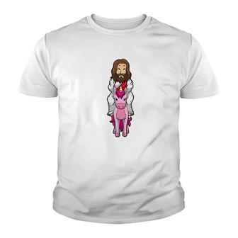 Jesus Riding A Pink Unicorn Funny Christmas Easter Youth T-shirt - Monsterry