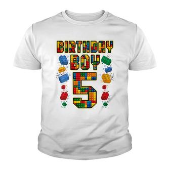 Kids 5Th Birthday Master Builder 5 Years Old Block Building Boys Youth T-shirt - Seseable