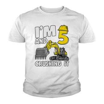 Kids Im 5 And Crushing It 5 Years Boys Excavator 5Th Birthday Youth T-shirt - Seseable