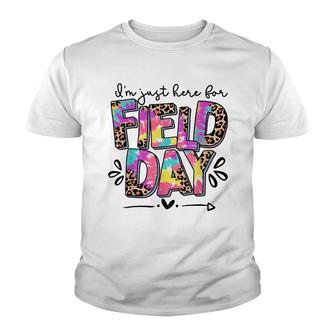 Leopard Print Tie Dye Im Just Here For School Field Day Youth T-shirt - Thegiftio UK