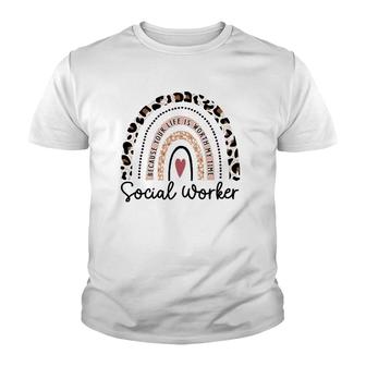 Leopard Rainbow Social Worker Funny Social Worker Christmas Youth T-shirt | Mazezy
