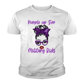 Messy Bun Purple Up Day For Military Kids Child Purple Up Youth T-shirt - Seseable