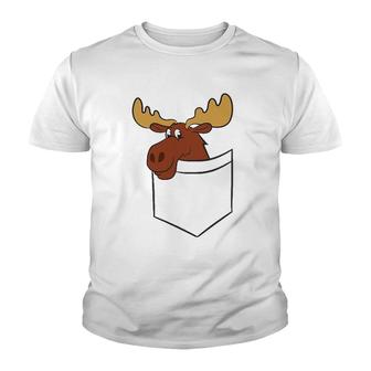 Moose In A Pocket Elk Cute Canadian Moose In Pocket Youth T-shirt - Thegiftio UK