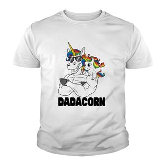 Muscle Unicorn Dad Baby Daughter Shoulder Sitting Dadacorn Youth T-shirt - Thegiftio UK