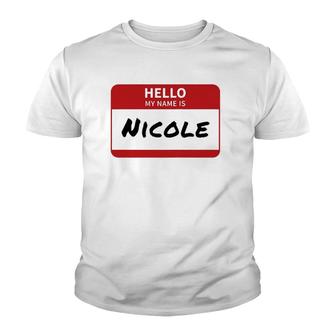 Nicole Name Tag Hello My Name Is Sticker Youth T-shirt - Thegiftio UK