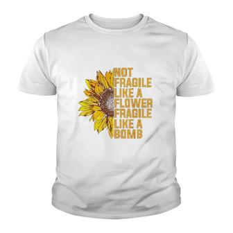 Not Fragile Like A Flower But A Bomb Sunflower Notorious Rbg Youth T-shirt - Monsterry UK