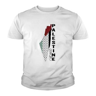 Palestinian Map Keffiyeh Thobe Patterns Palestine In Arabic Raglan Baseball Tee Youth T-shirt - Thegiftio UK