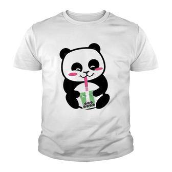 Panda Sipping Bubble Tea Cute Animal Inspired Anime Youth T-shirt - Thegiftio