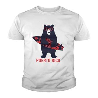 Puerto Rico Tropical Surfing Bear Youth T-shirt - Thegiftio UK