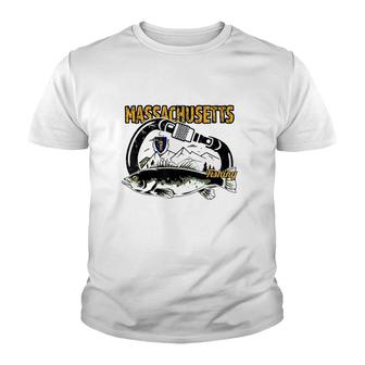 Retro Carabiner Massachusetts Fishing Youth T-shirt | Mazezy
