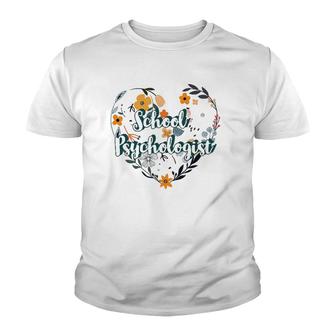 School Psychologist Gift Flower Heart Youth T-shirt - Thegiftio UK