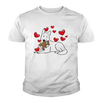 White Swiss Shepherd Dog Stuffed Animal Berger Blanc Suisse Youth T-shirt - Thegiftio UK