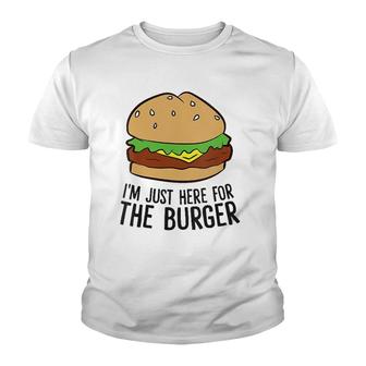 Womens Funny Hamburger Fast Food Im Just Here For The Burger V-Neck Youth T-shirt | Mazezy DE