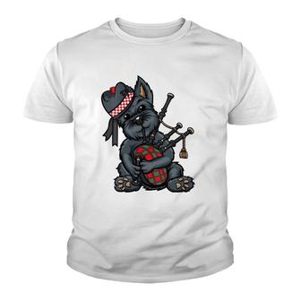 Womens Funny Tartan Day Scottish Terrier Bagpipe V-Neck Youth T-shirt - Thegiftio UK