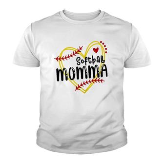 Womens Heart Momma Love Softball Mothers Day Momma Softball Youth T-shirt - Seseable
