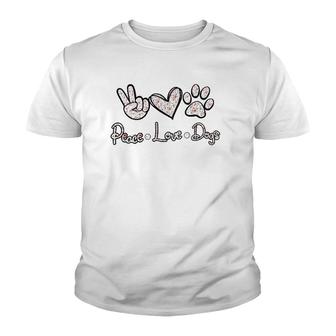 Womens Peace Love Dogs Flowers Lover Puppy Paw Dog Funny Dog Lover V-Neck Youth T-shirt | Mazezy