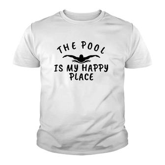 Womens The Pool Is My Happy Place Funny Swimmers V-Neck Youth T-shirt | Mazezy
