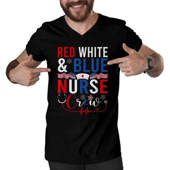 4Th Of July Red White Blue Nurse Crew Men V-Neck Tshirt - Seseable