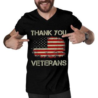 American Flag Thank You Veterans Proud 2022 Gift Men V-Neck Tshirt - Seseable