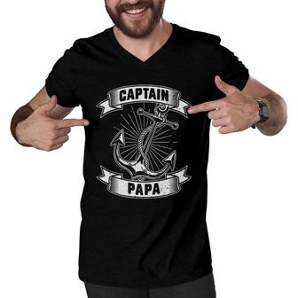 Anchor Papa Sailor Fathers Day Gift Sailing Men V-Neck Tshirt - Seseable