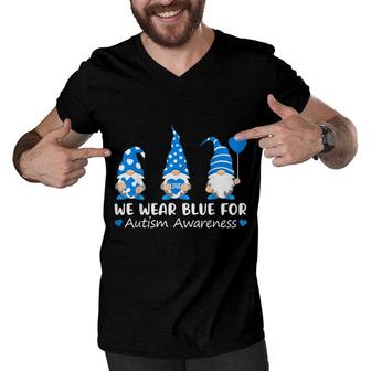 Autism Awareness Gnome In April We Wear Blue Ribbon Puzzle Men V-Neck Tshirt - Seseable