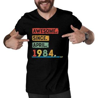 Awesome Since April 1984 Dad Birthday Men V-Neck Tshirt | Mazezy