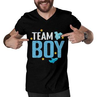 Baby Announcement Team Boy Future Mom Dad Gender Reveal Men V-Neck Tshirt - Seseable