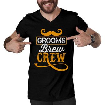 Beard Grooms Brew Crew Groom Bachelor Party Men V-Neck Tshirt - Seseable