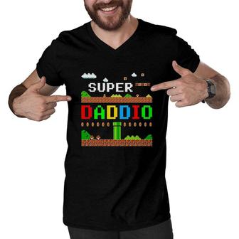 Beekai Super Daddio Funny Gaming Dad Men V-Neck Tshirt - Monsterry
