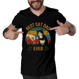 Best Cat Dad Ever Paw Fist Bump Fit Vintage Retro Gift Daddy Men V-Neck Tshirt - Seseable
