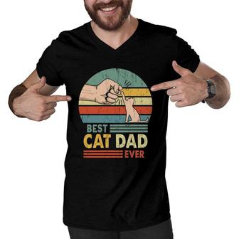 Best Cat Dad Ever Retro Vintage Paw Fist Bump Gift For Who Loves Cat Kitten Owners Men V-Neck Tshirt - Seseable