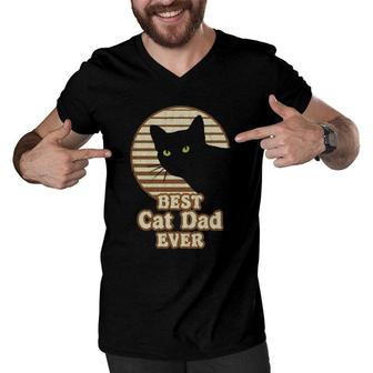 Best Cat Dad Ever Vintage 80S Eighties Style Funny Cat Dad Men V-Neck Tshirt - Seseable