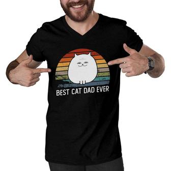 Best Cat Dad Ever Vintage Retro Funny Cat Men V-Neck Tshirt - Seseable
