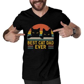 Best Cat Dad Ever Vintage Retro Style Black Cats Lover Men V-Neck Tshirt - Seseable