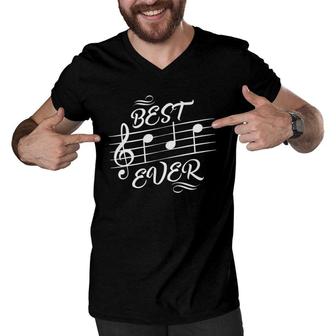 Best Dad Ever Music Notes Musician Fathers Day Men V-Neck Tshirt - Seseable