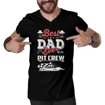 Best Dad Ever Race Car Birthday Party Racing Daddy Pit Crew Men V-Neck Tshirt - Seseable
