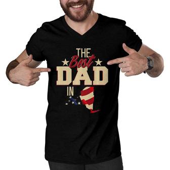 Best Dad In New York Fathers Day Gift Patriotic Men V-Neck Tshirt - Seseable