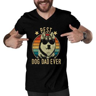 Best Dog Dad Ever Siberian Husky Fathers Day Gift Men V-Neck Tshirt - Seseable