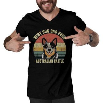 Best Dog Dad Ever Vintage Australian Cattle Dog Puppy Lover Men V-Neck Tshirt - Seseable