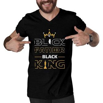 Black Father Black King Melanin Dad Fathers Day Father Fun Men V-Neck Tshirt - Seseable